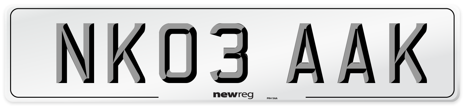NK03 AAK Number Plate from New Reg
